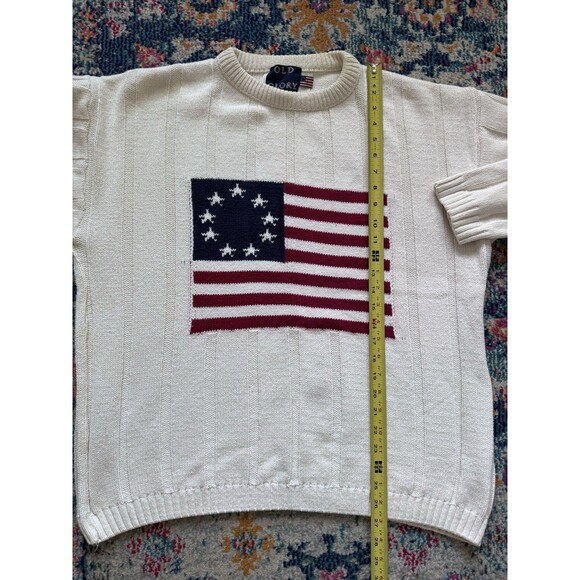 Vintage Old Glory Sweater Mens Large Pullover Knit Flag USA Crew Neck Patriotic - Picture 5 of 7